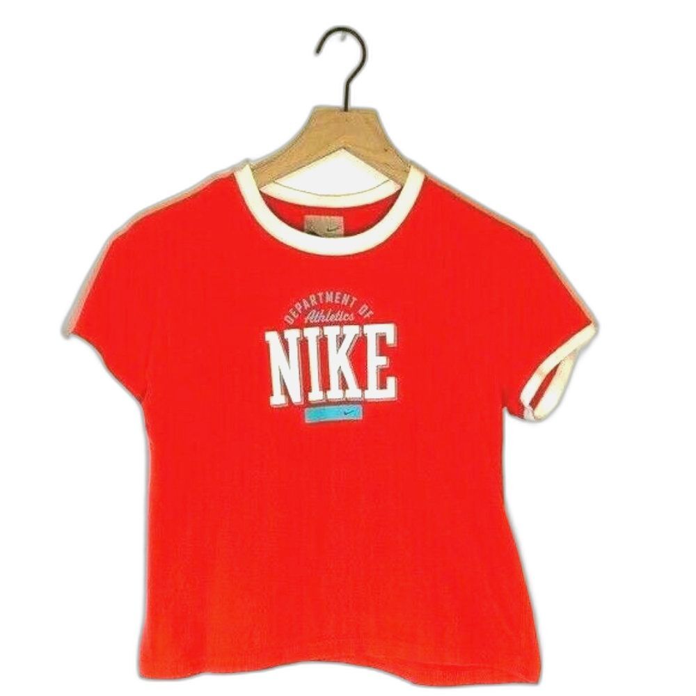 Nike Women’s Graphic Baseball Tee Medium‎ Orange White Short Sleeve Retro Style